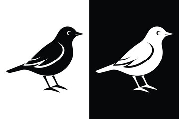 Lark Bird Silhouette Vector Icon Black And White Background.