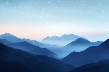 Obraz premium Serene Blue Mountain Range under a Starry Sky
