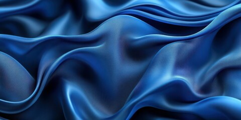 Fototapeta premium Deep blue silk fabric draped elegantly creating soft waves and textures under gentle lighting