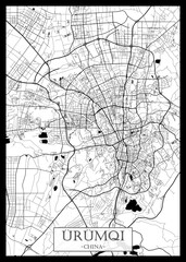 Obraz premium Urumqi China Map, City downtown, abstract travel art, modern background, colorful graphic design, new office banner, art, street view