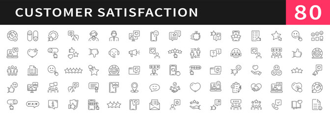 User feedback icon set. Feedback icons for web and mobile app. Containing feedback, like, customer review, review, satisfaction, good feedback, rate and more. Vector outline icons set. Editable stroke