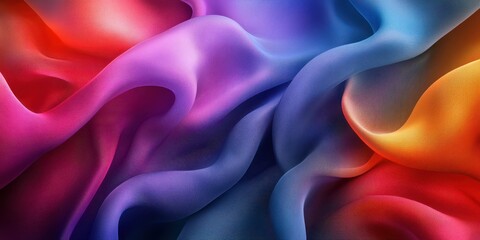 Colorful fabric waves create dynamic patterns and textures in vibrant hues of red, blue, and orange