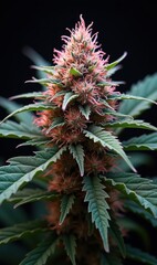 Close-up of a flowering cannabis plant showcasing vibrant colors and intricate details, ideal for botanical studies, medical discussions, or lifestyle content.