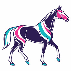 Stylized Horse Illustration: Pink, Teal.