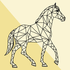 Geometric Horse Low-Poly Illustration - Minimalist Black Line Art - Pale Yellow Background.