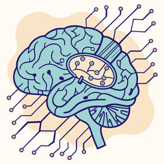 AI Brain: Detailed Teal Neural Network Illustration - High-Resolution Vector Graphic.