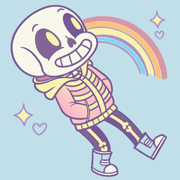Pastel Sans Undertale Chibi Art: Rainbow, Happy Skeleton.