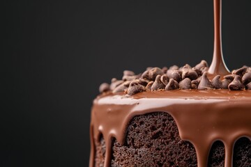 Obraz premium Mouthwatering chocolate fondant cake with flowing molten chocolate and rich toppings