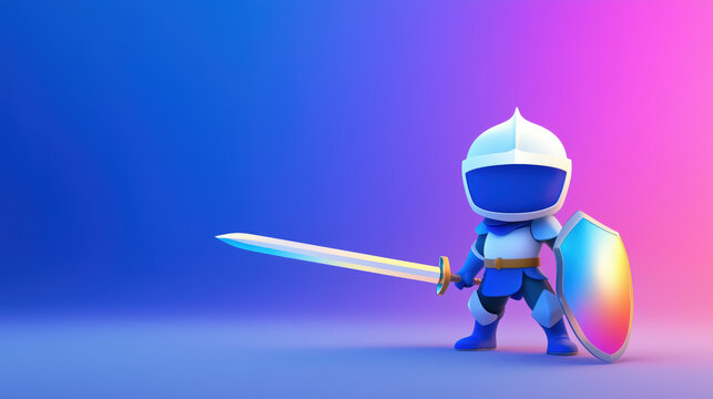 Fototapeta Cute cartoon knight character with sword and shield