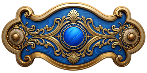 Luxurious Gold Accented Blue Ornamental Design with Spherical Gemstone On Transparent Background