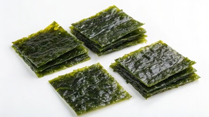 Dried Seaweed Sheets on White Background