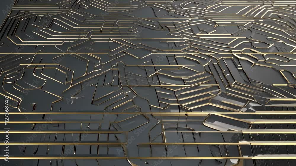 Wall mural intricate metallic patterns on a dark surface