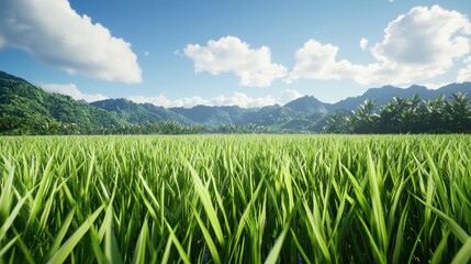 Serene Green Field and Mountains