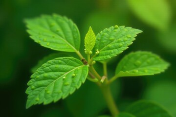 Buckwheat leaves with tiny seeds attached to the stem, plant, nature, detail