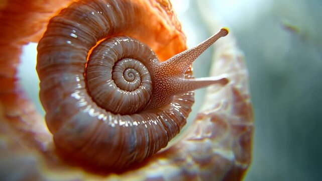 Close-up of a vibrant snail shell showcasing intricate patterns against a blurred aquatic background