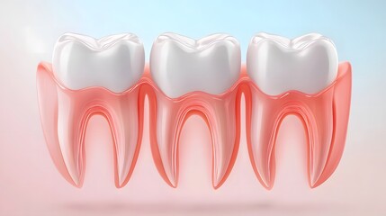 Detailed 3D vector illustration showcasing precise tooth anatomy with intricate enamel and gum connection details on clean gradient background, ideal for modern dental education