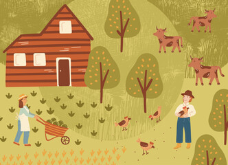 Local Farm Life Vector Illustration