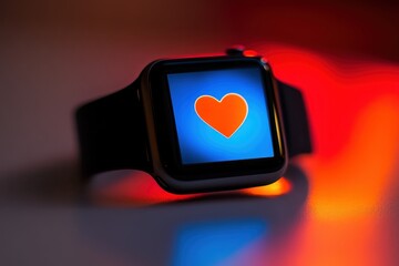 Heart Icon on Smartwatch Screen with Colorful Background Glow