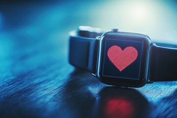 Heart Animation on Smartwatch Display with Blue Background Glow