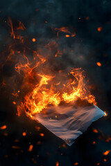 Fototapeta premium Burning paper Burnt paper , Burning parchment with flames at the edges , page , fire
