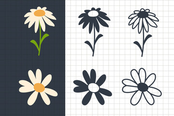 Daisy flower design. Wildflower Silhouette vector flat illustration. Cutting file. Suitable for cutting software. Cricut, Silhouette.