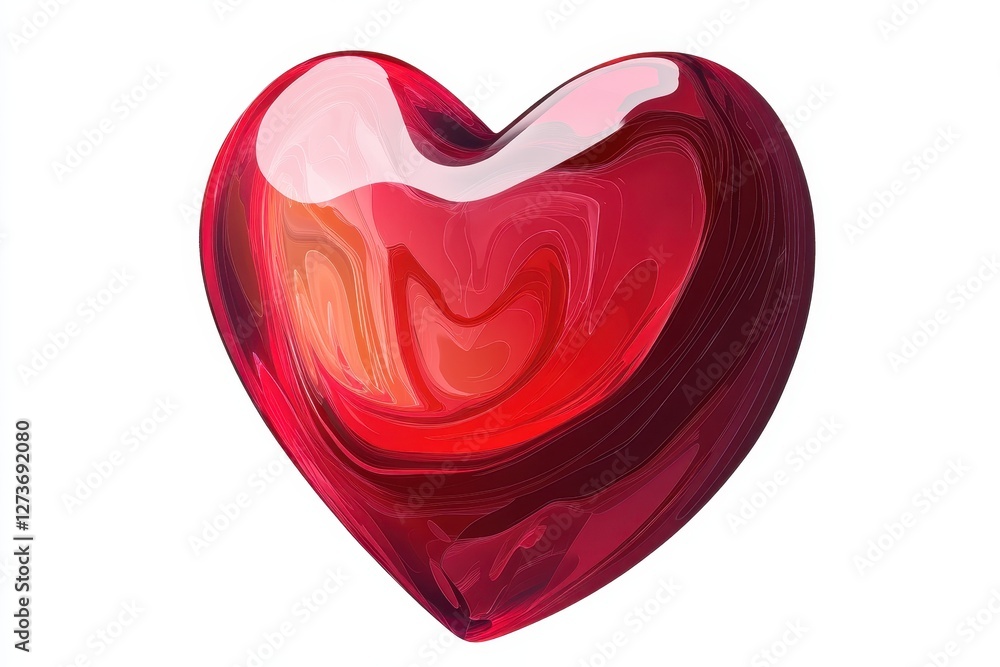 Poster glossy red heart shaped object with swirling patterns and reflections