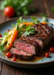 Juicy Medium-Rare Steak Cut Close-Up
