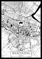 Obraz premium Shaoxing China Map, City downtown, abstract travel art, modern background, colorful graphic design, new office banner, art, street view