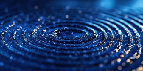 Glimmering blue droplet circles dance on shimmering water's layered surface, capturing radiant light