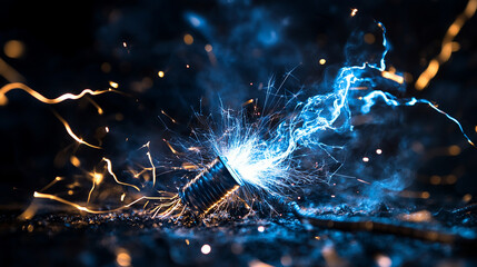 Severed live wire emitting bright electric sparks