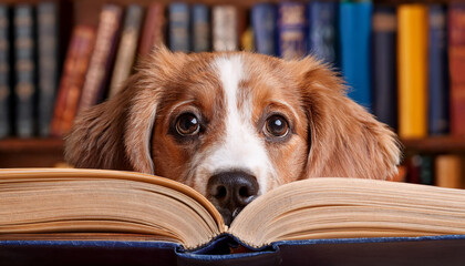 Hund hinter einem Buch