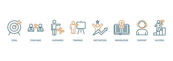 Mentoring banner web icon vector illustration concept with icon of goals, coaching, guidance, training, motivation, knowledge, support, and success