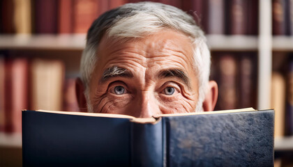 Älterer Mann hinter einem Buch