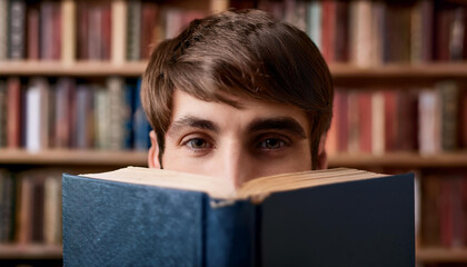 Junger Mann hinter einem Buch