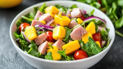 Refreshing Mango Salad with Cherry Tomatoes and Greens