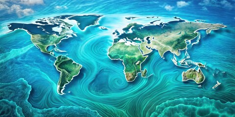 A Stunning Aerial View of Earth's Continents Surrounded by Vivid Ocean Currents