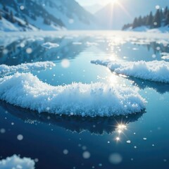 Shimmering ice crystals forming on the surface of a frozen lake, water, glacial, sparkle