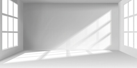 Sunlight streams into empty white room. Interior design mockup