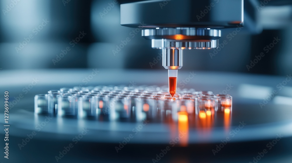 Poster Laboratory Microscope Focusing on Research with Liquid Sample Drop