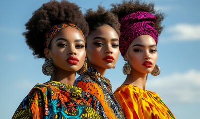 Elegant Modern South African Fashion Models in Colorful Traditional Attire with African Prints Posing Outdoors