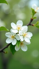 Obraz premium White macadamia blossoms on a tree in spring season, lush, white, tree