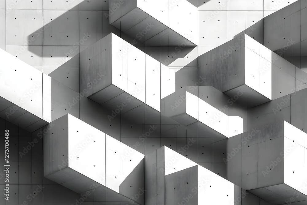 Poster abstract architectural concrete blocks; geometric shapes; modern design; possibly for a building ext