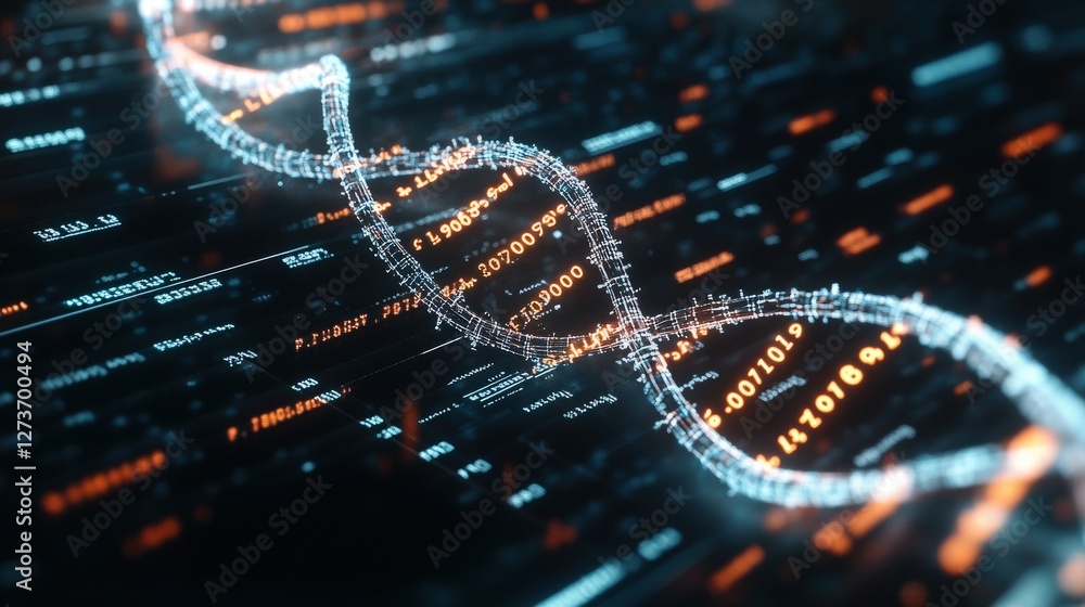 Poster Digital DNA Helix on Abstract Data Background for Science Concept