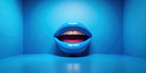 A vibrant blue mouth, open in a confident expression, set against a matching azure backdrop.  The image provides a bold statement of visual communication.