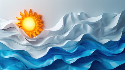 Naklejka premium Abstract Representation of Sun and Waves Captured in Vibrant Colors with Intricate Details and Fluid Shapes