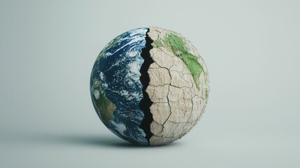 Cracked Earth Globe Symbolizes Environmental Issues and Climate Change Impact on Our Planet's Future