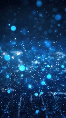 Obraz premium Abstract Cityscape with Glowing Network Connections and Blue Bokeh Lights in Dark Space