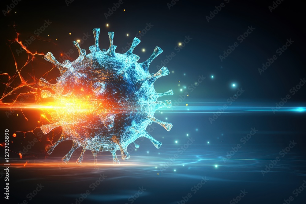 Poster 3d virus model with dynamic lighting and colorful background