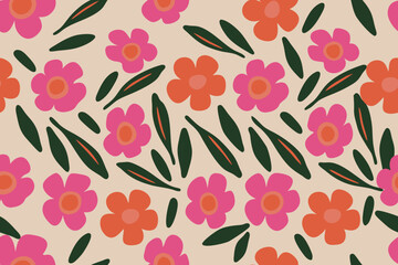 Colorful floral pattern, trendy textile pattern design