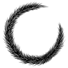 Obraz premium Long pine leaves wreath illustration black white vector